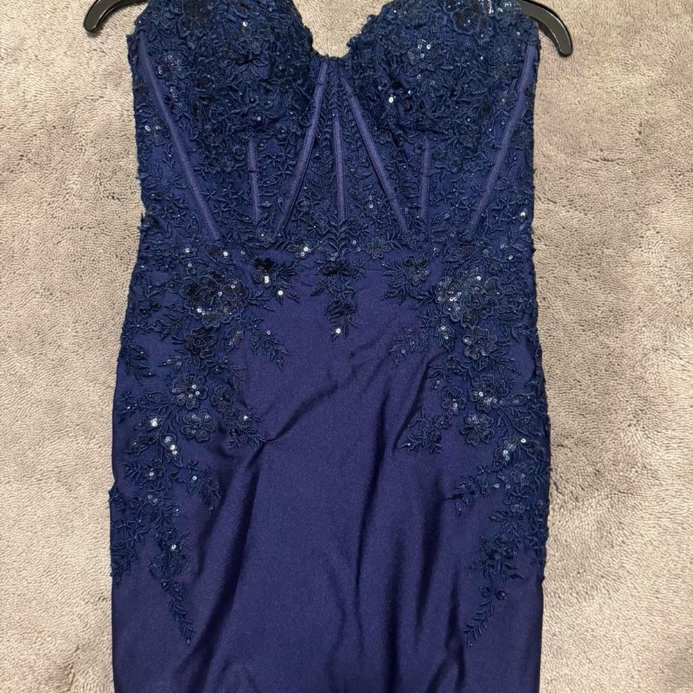 Sherri Hill Strapless Navy Dress